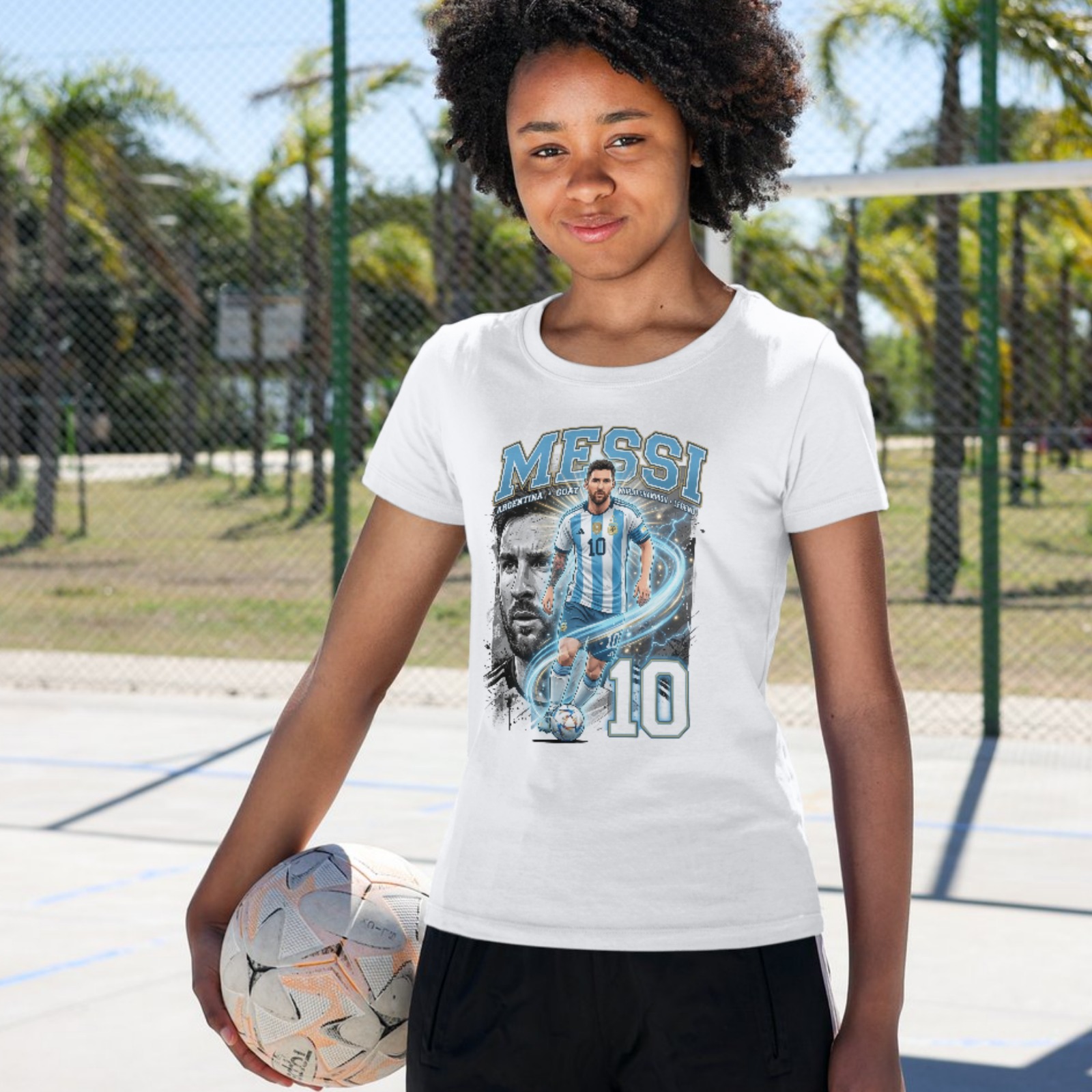 Camiseta blanca personalizada con diseño de Messi número 10 Argentina