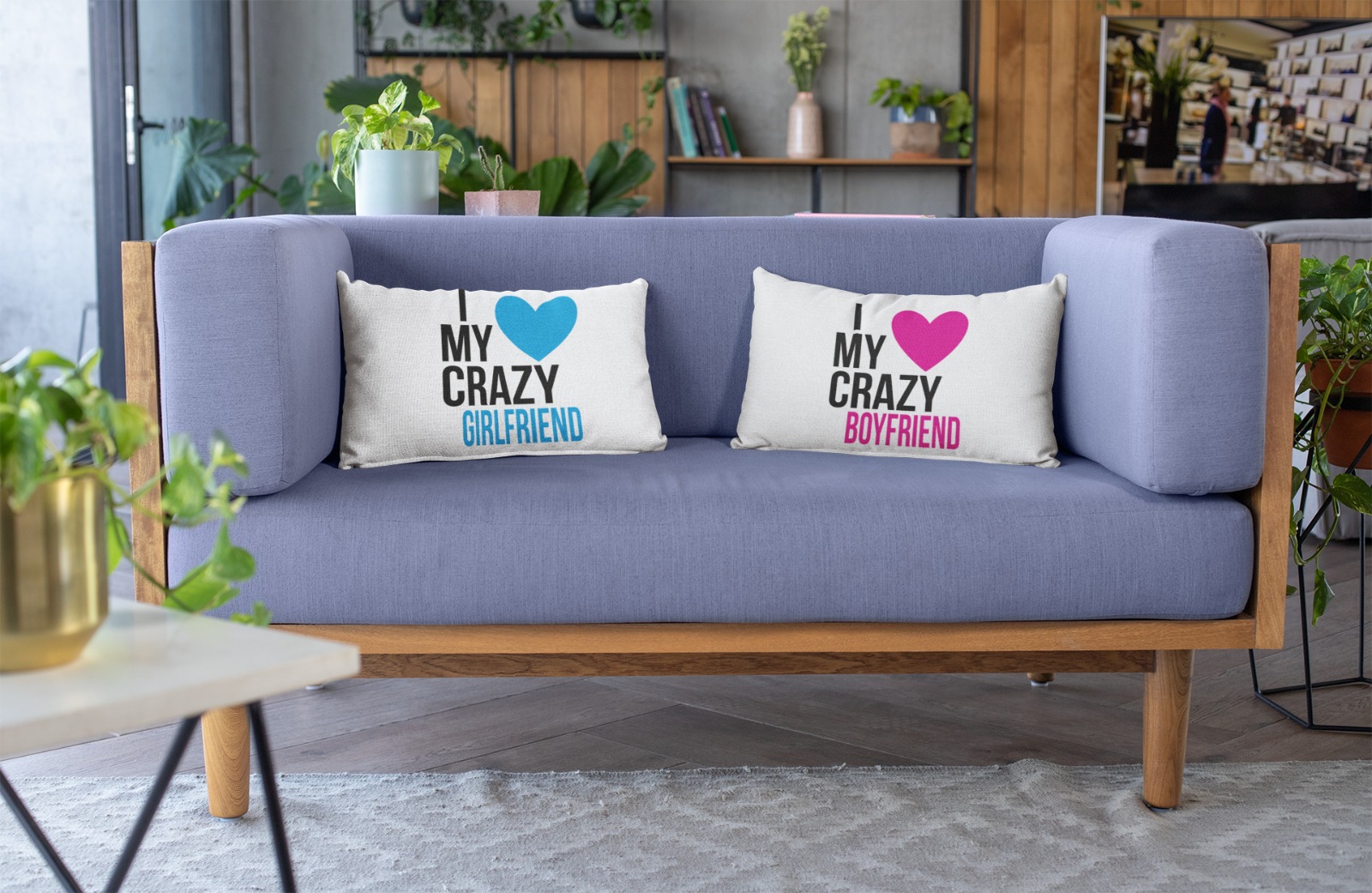 Pareja de cojines "I love my crazy girlfriend" y "boyfriend"