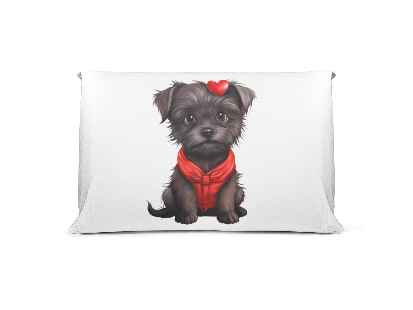 Cojín con ilustración de cachorro con pañuelo y corazón rojo