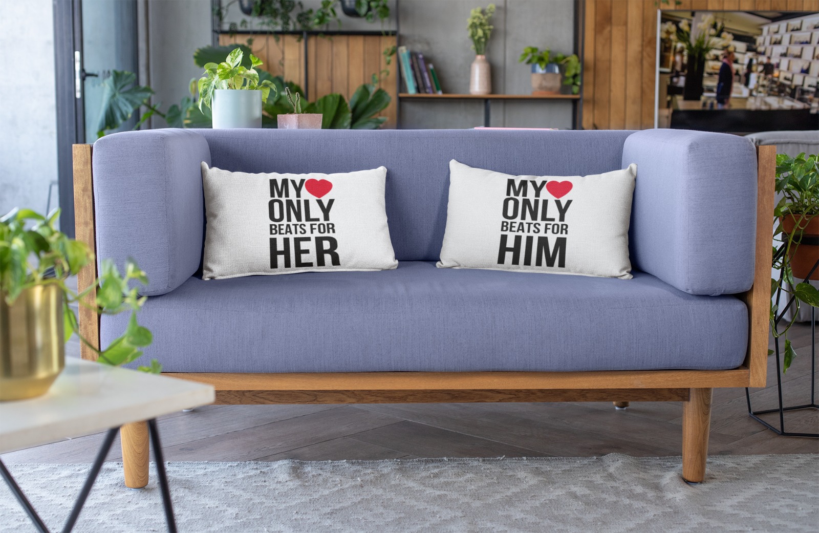 Pareja de cojines "My heart only beats for her" y "for him"