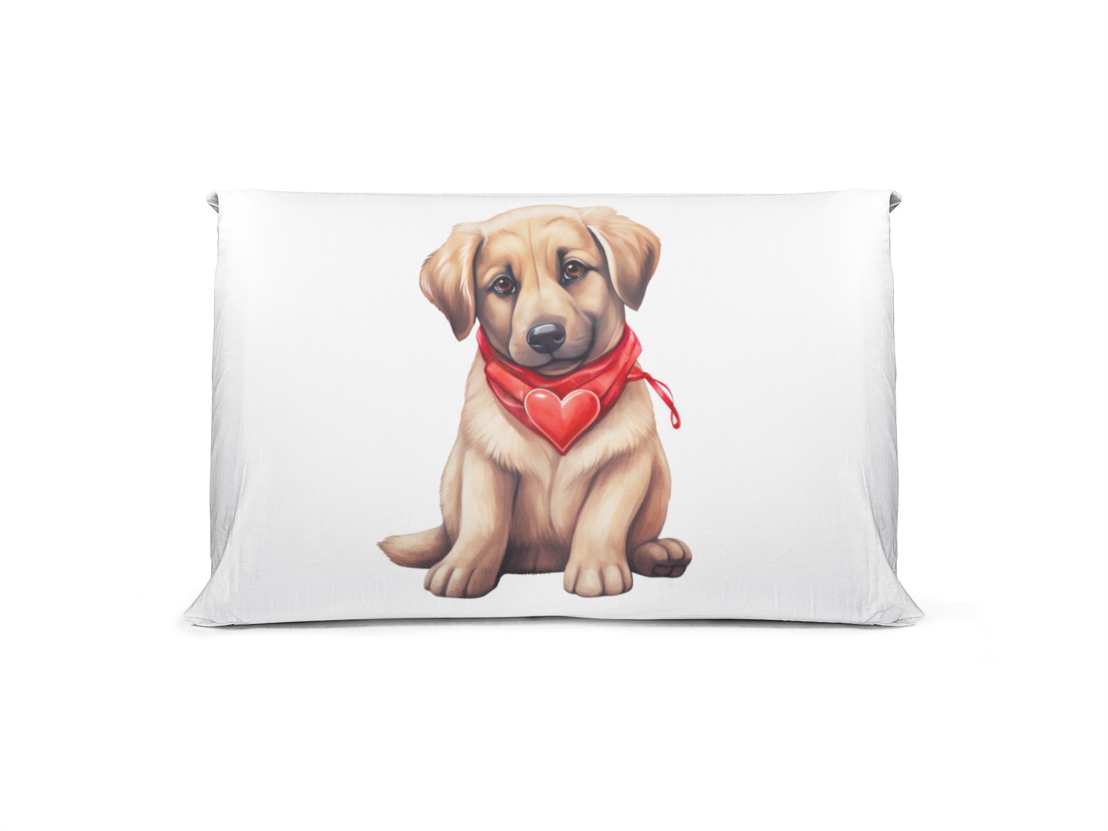 Cojín con ilustración de labrador con pañuelo rojo y corazón