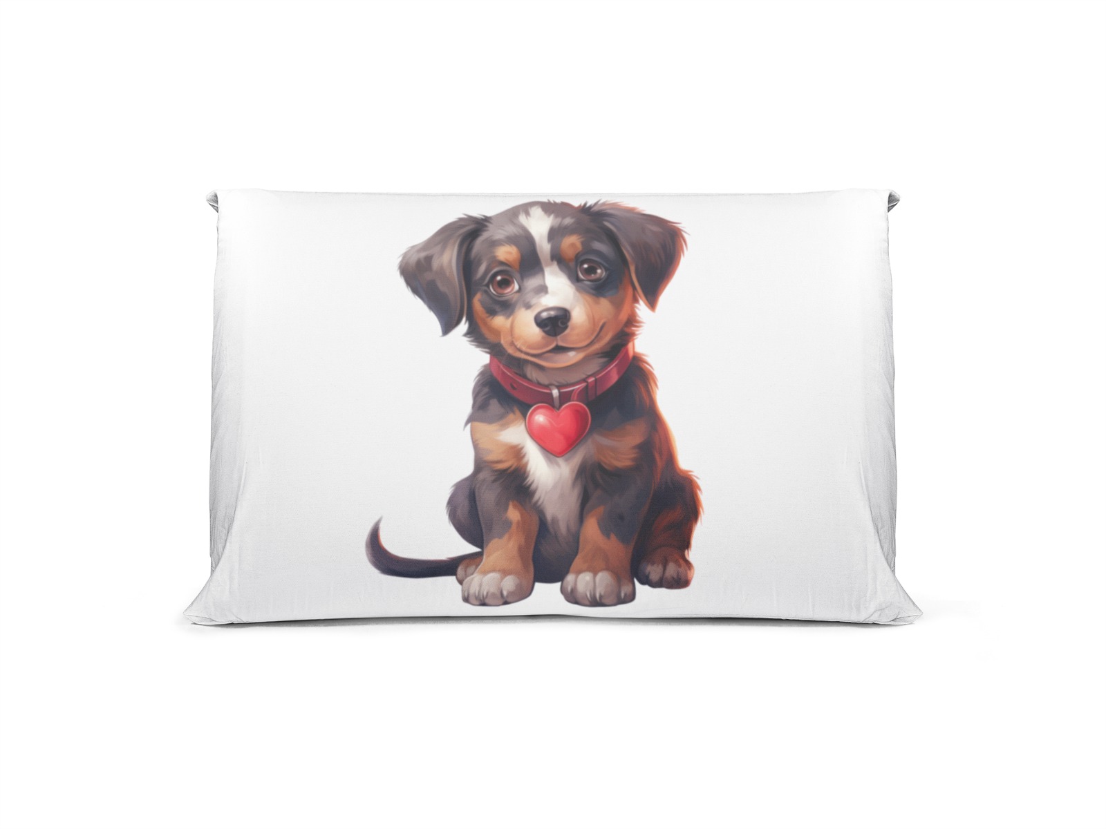 Cojín con ilustración de cachorro con collar y placa de corazón