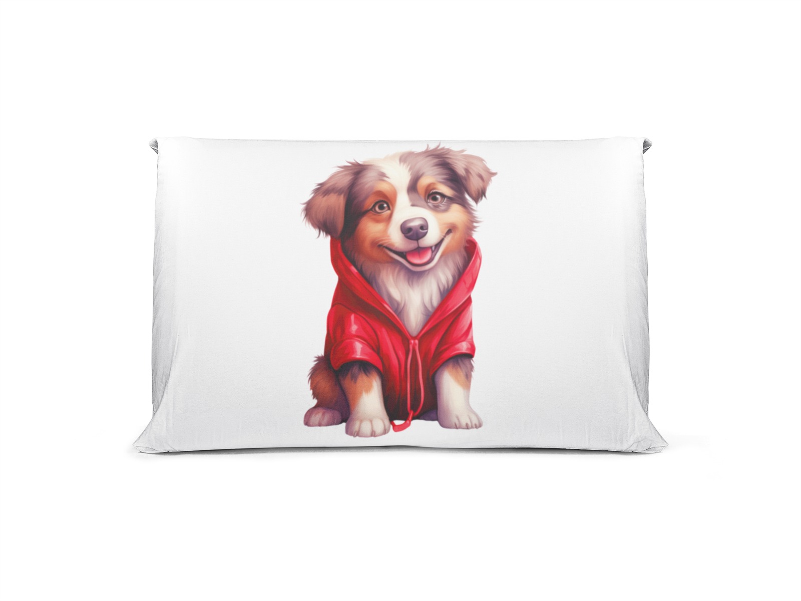 Cojín con ilustración de cachorro con sudadera roja