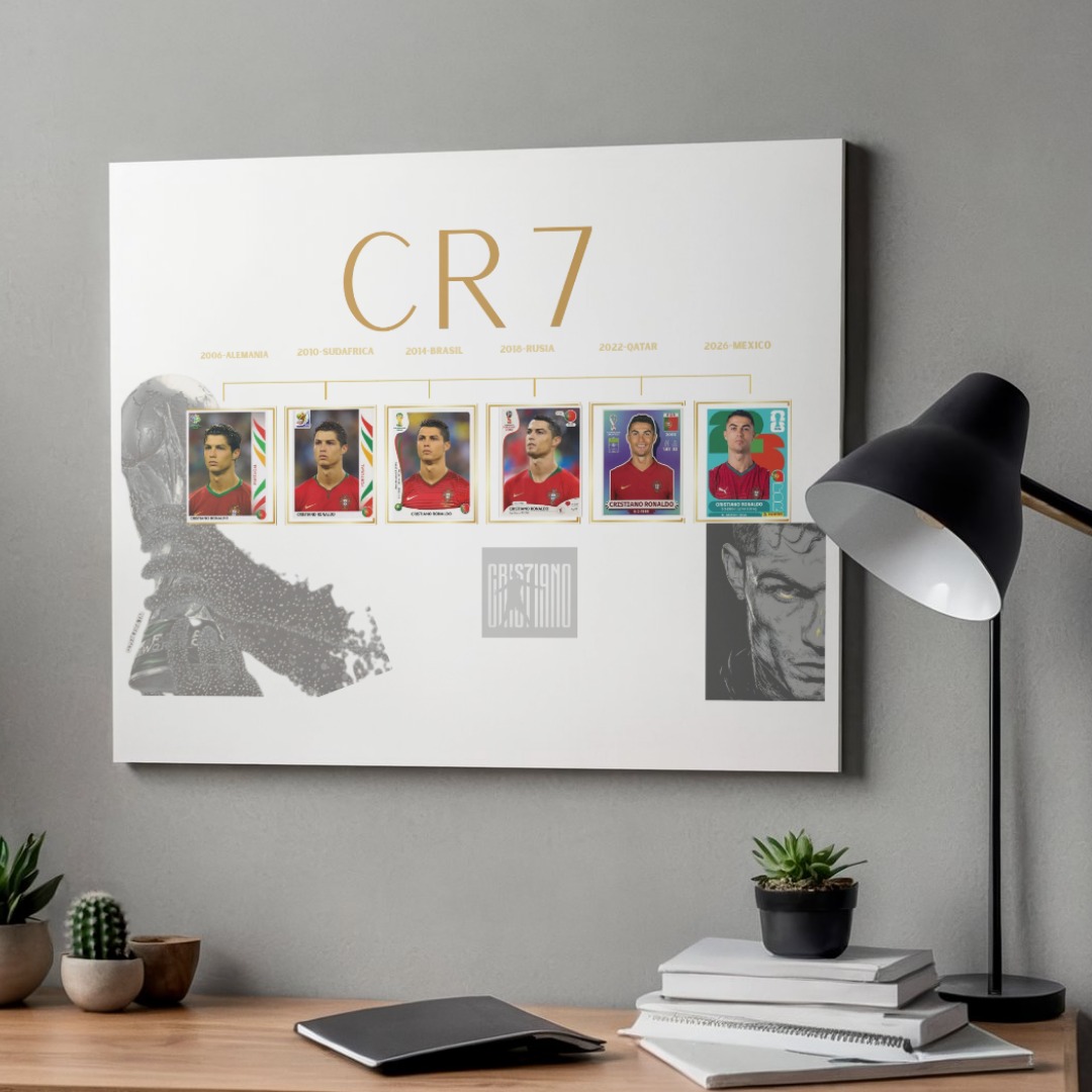 Cuadro personalizado CR7 con cromos del Mundial de Cristiano Ronaldo 2006-2026