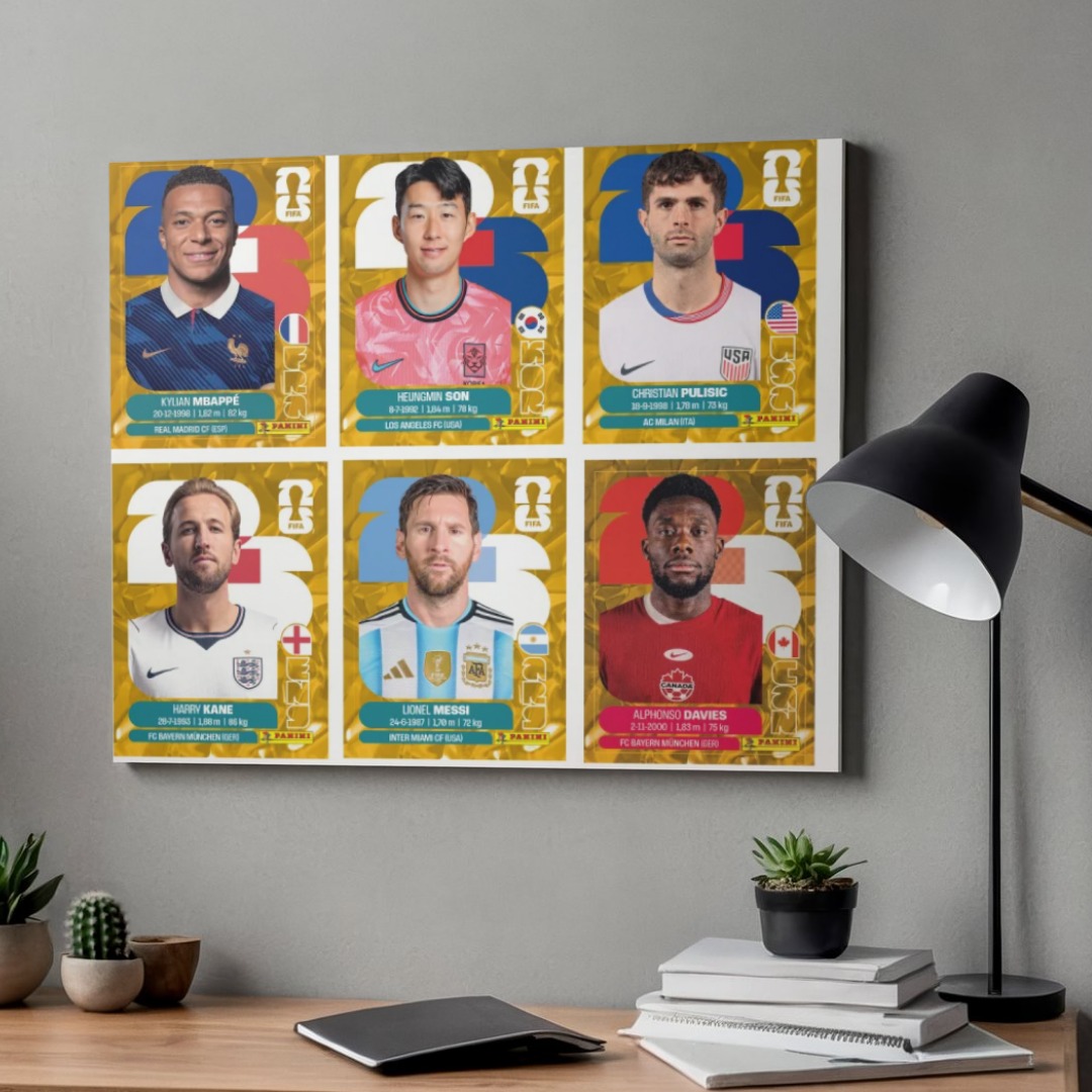Cuadro personalizado con cromos Panini Gold de Messi, Mbappé, Kane y más