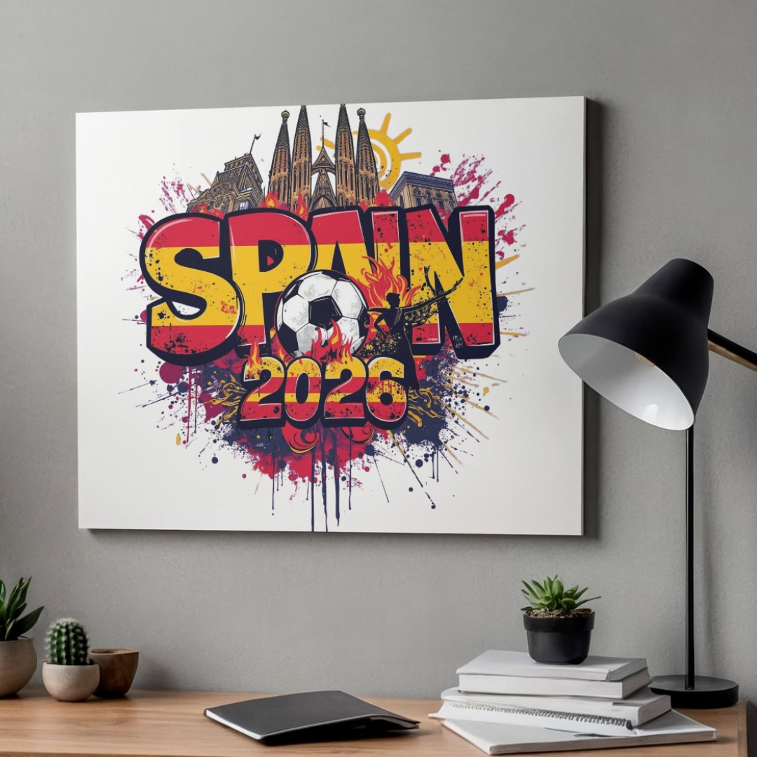 Cuadro personalizado Spain 2026 con Sagrada Familia, balón y bandera