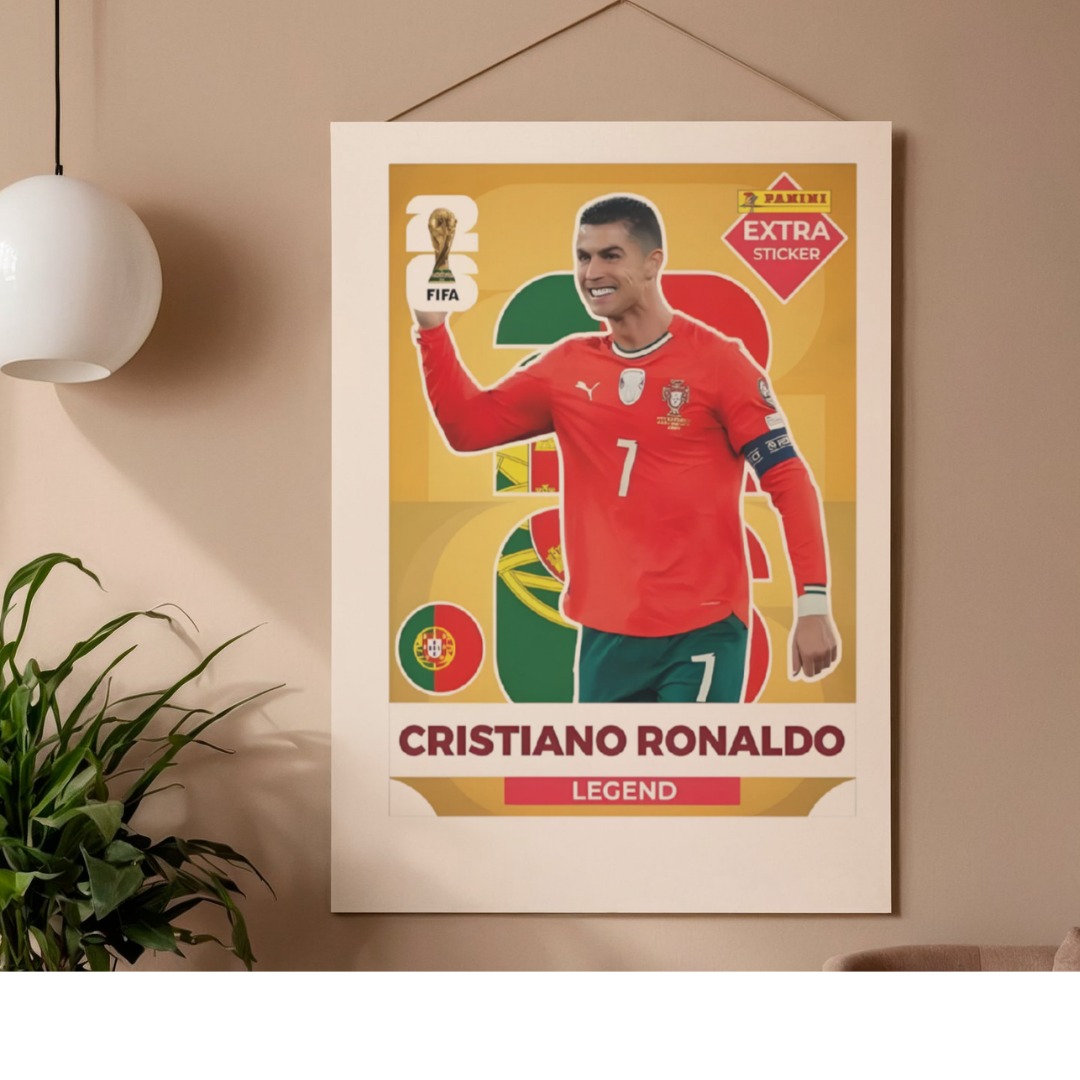 Cuadro personalizado de Cristiano Ronaldo Legend con cromo Panini Extra