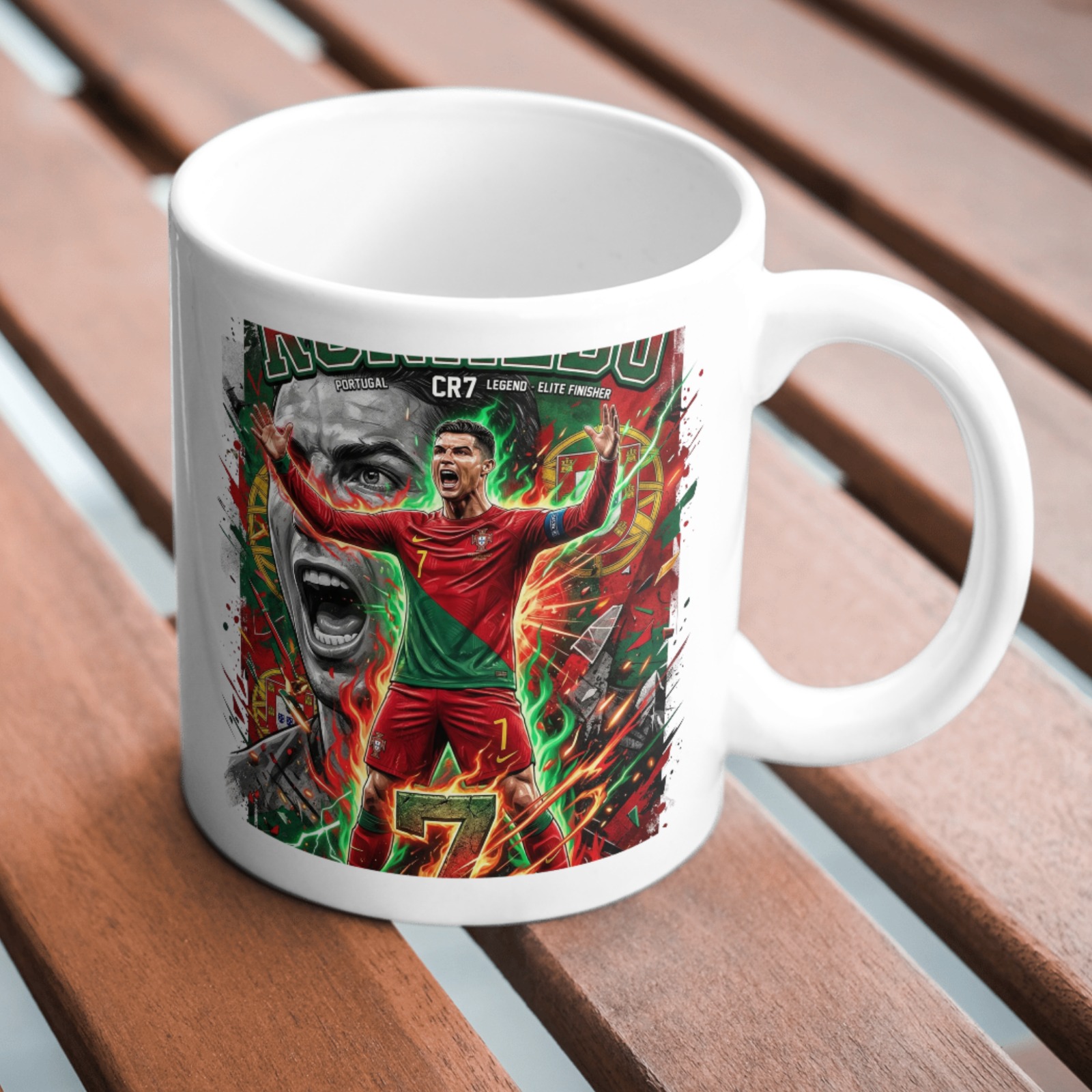 Taza personalizada Cristiano Ronaldo CR7 Portugal con diseño artístico